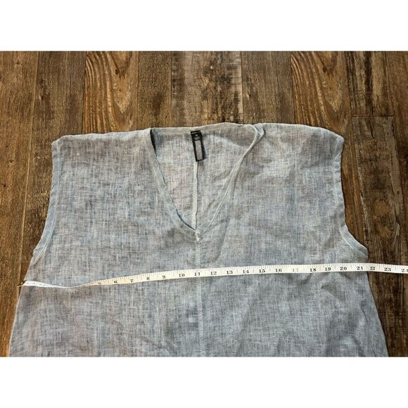 Inizio Linen Mini Dress Blue Pockets Sleeveless Lagenlook V Neck XL - Picture 4 of 7